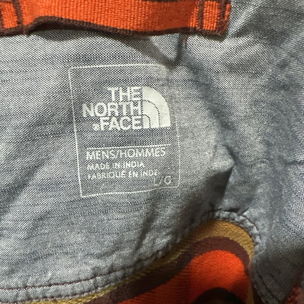 The North Face Mens Large Flannel Button-Up‎ Plaid Shirt Orange/Blue Outdoor